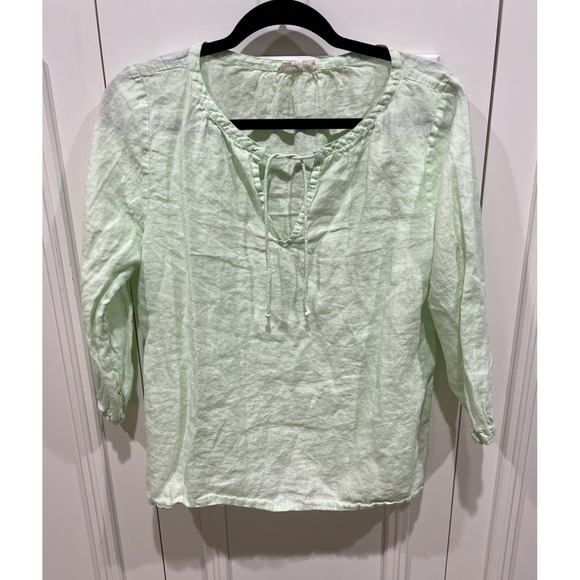Eileen Fisher Tops - Eileen Fisher Lime Green Irish Linen Top Peasant Lagenlook Beach Coastal
